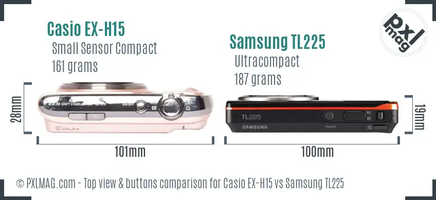 Casio EX-H15 vs Samsung TL225 top view buttons comparison