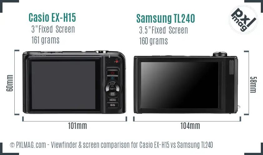 Casio EX-H15 vs Samsung TL240 Screen and Viewfinder comparison