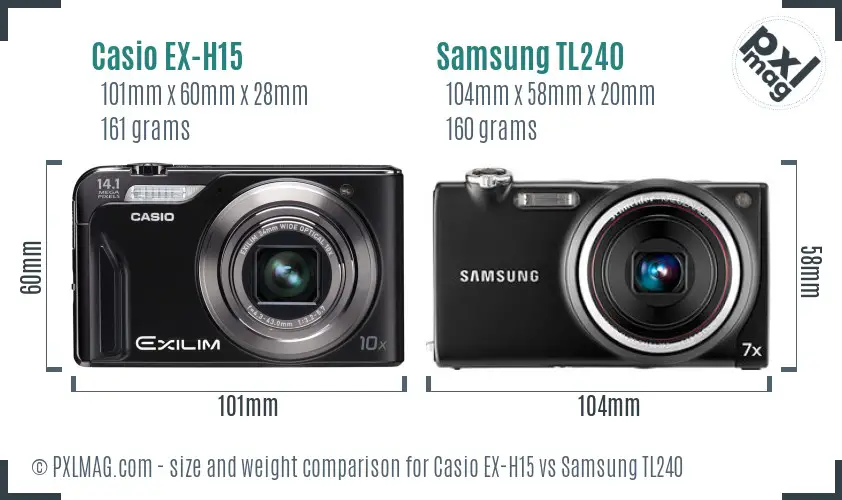 Casio EX-H15 vs Samsung TL240 size comparison