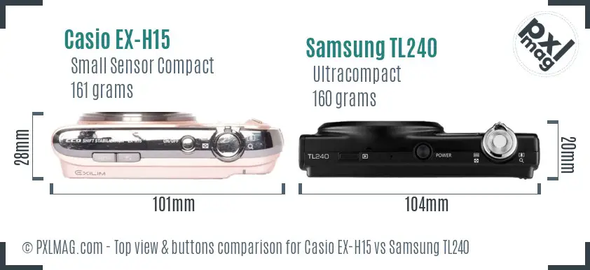 Casio EX-H15 vs Samsung TL240 top view buttons comparison