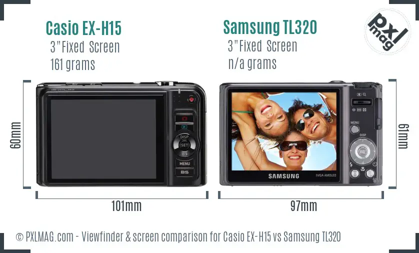 Casio EX-H15 vs Samsung TL320 Screen and Viewfinder comparison