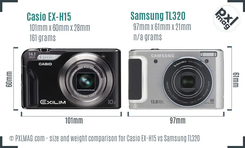 Casio EX-H15 vs Samsung TL320 size comparison