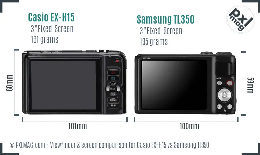 Casio EX-H15 vs Samsung TL350 Screen and Viewfinder comparison