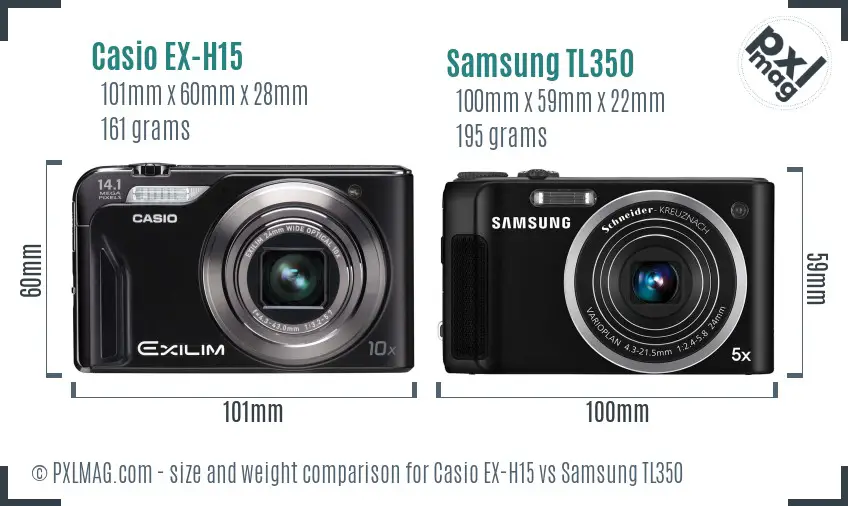 Casio EX-H15 vs Samsung TL350 size comparison