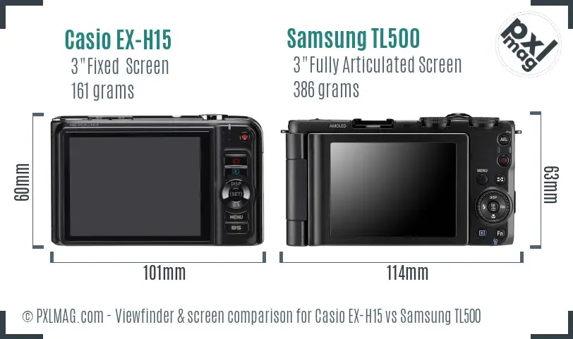 Casio EX-H15 vs Samsung TL500 Screen and Viewfinder comparison