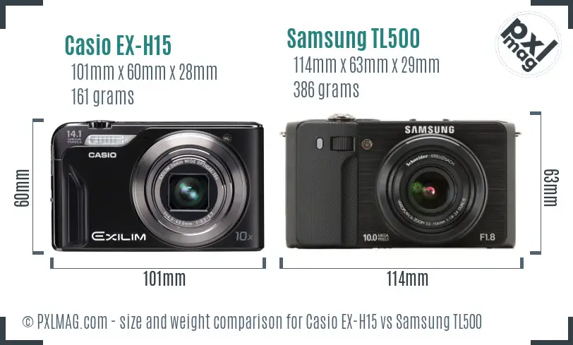 Casio EX-H15 vs Samsung TL500 size comparison