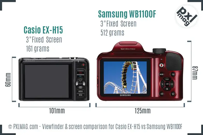 Casio EX-H15 vs Samsung WB1100F Screen and Viewfinder comparison