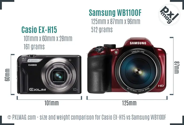 Casio EX-H15 vs Samsung WB1100F size comparison