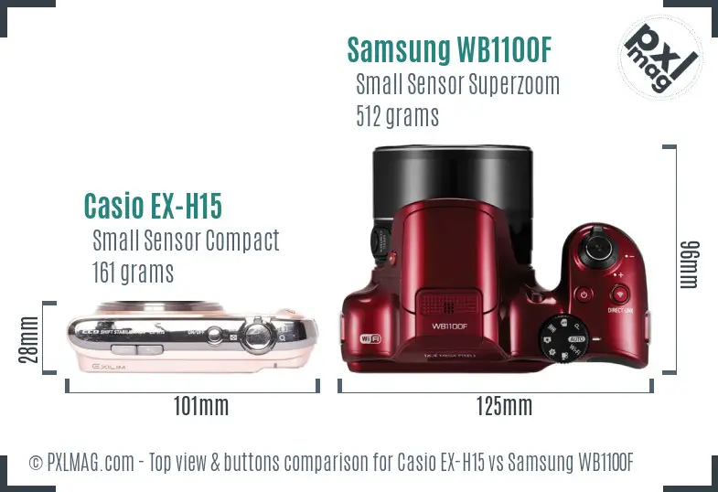 Casio EX-H15 vs Samsung WB1100F top view buttons comparison