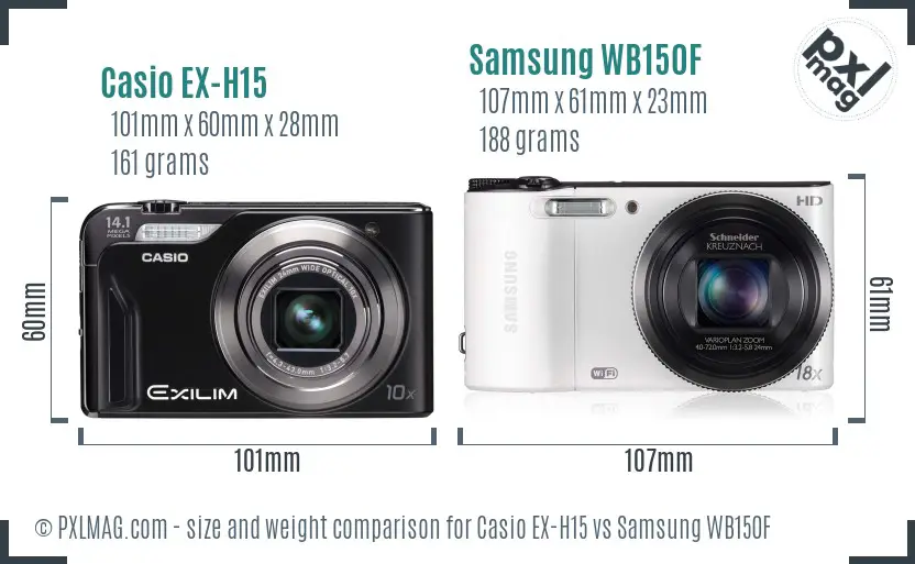 Casio EX-H15 vs Samsung WB150F size comparison