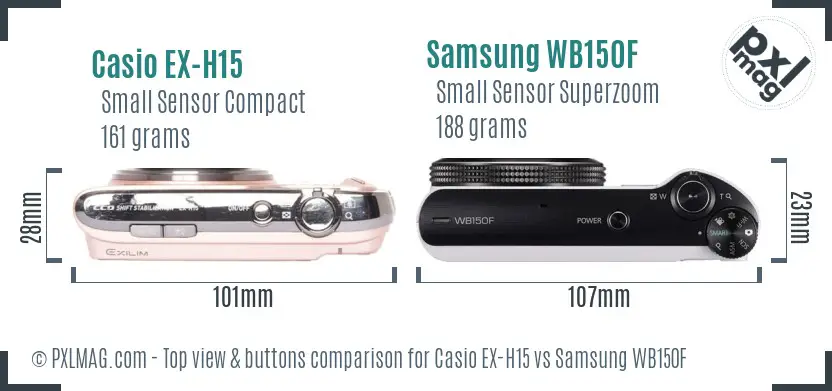 Casio EX-H15 vs Samsung WB150F top view buttons comparison