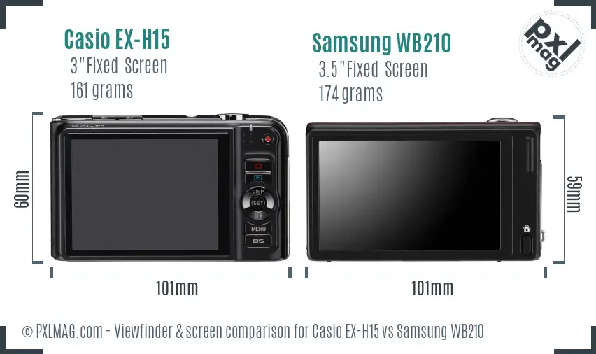 Casio EX-H15 vs Samsung WB210 Screen and Viewfinder comparison