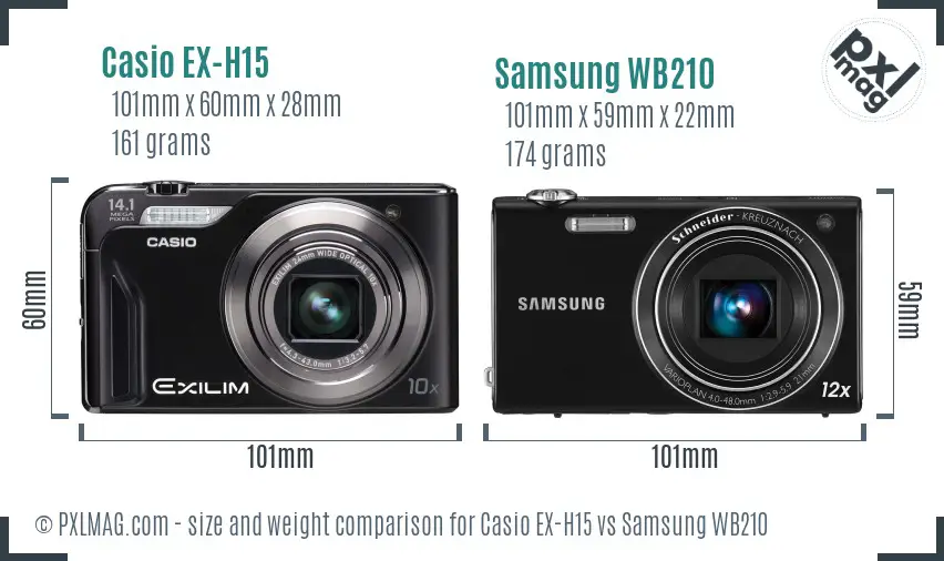 Casio EX-H15 vs Samsung WB210 size comparison