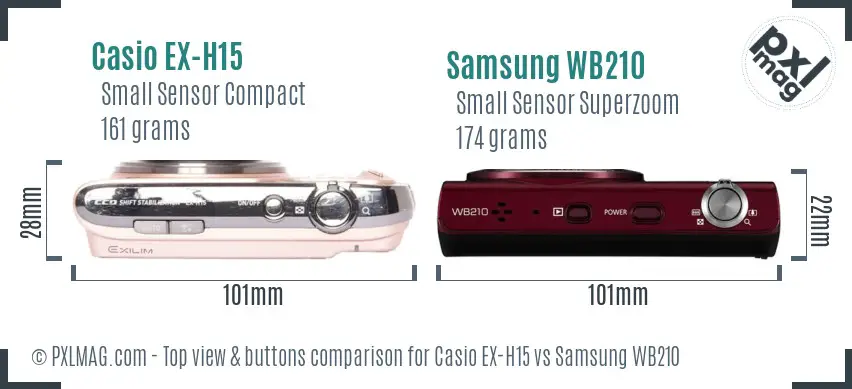 Casio EX-H15 vs Samsung WB210 top view buttons comparison
