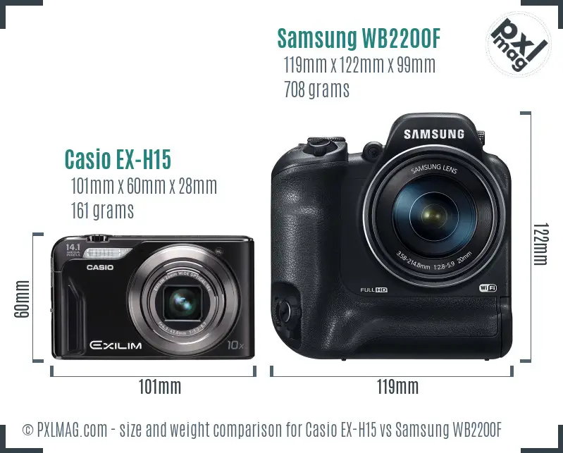 Casio EX-H15 vs Samsung WB2200F size comparison