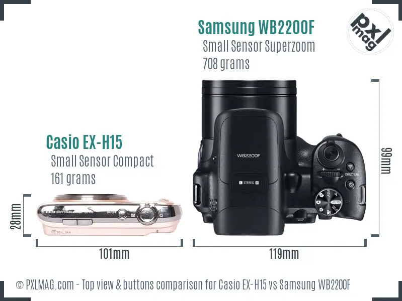 Casio EX-H15 vs Samsung WB2200F top view buttons comparison