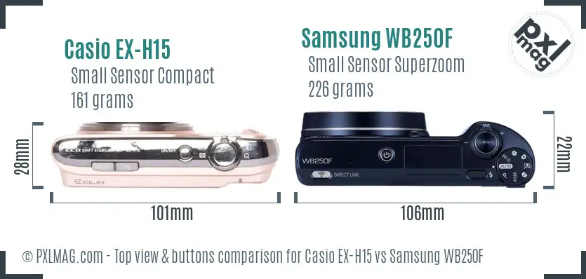 Casio EX-H15 vs Samsung WB250F top view buttons comparison
