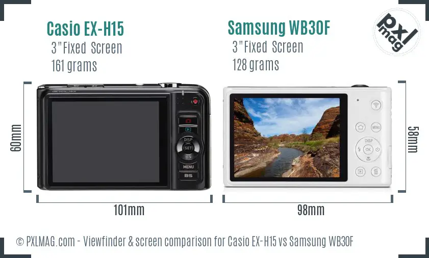 Casio EX-H15 vs Samsung WB30F Screen and Viewfinder comparison