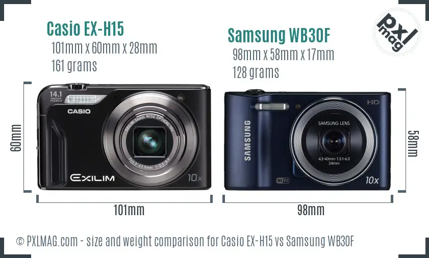 Casio EX-H15 vs Samsung WB30F size comparison