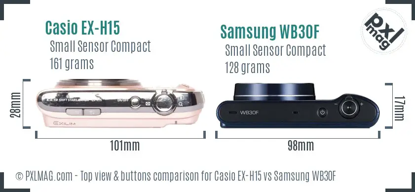 Casio EX-H15 vs Samsung WB30F top view buttons comparison