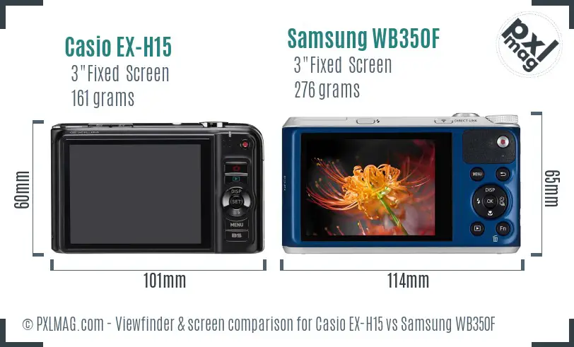 Casio EX-H15 vs Samsung WB350F Screen and Viewfinder comparison