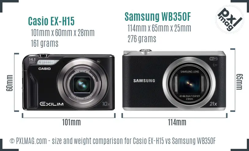 Casio EX-H15 vs Samsung WB350F size comparison