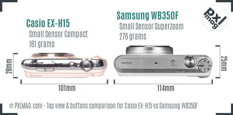 Casio EX-H15 vs Samsung WB350F top view buttons comparison