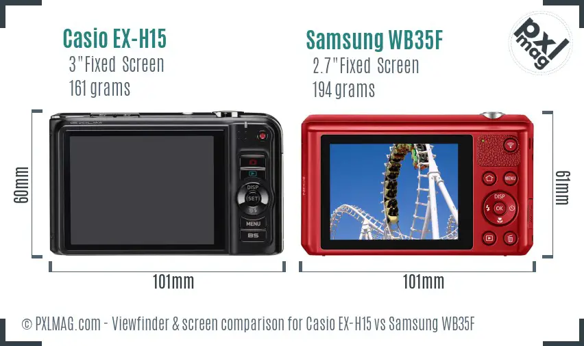 Casio EX-H15 vs Samsung WB35F Screen and Viewfinder comparison