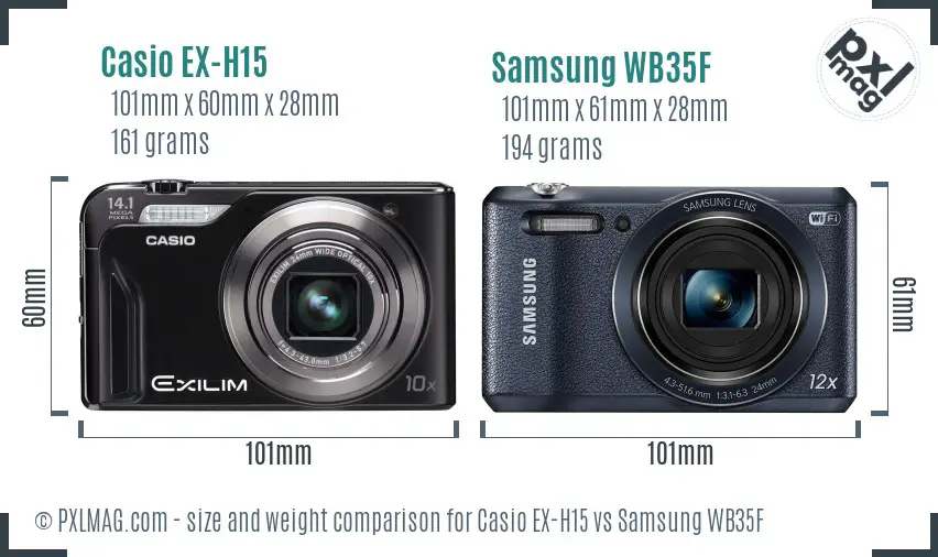 Casio EX-H15 vs Samsung WB35F size comparison