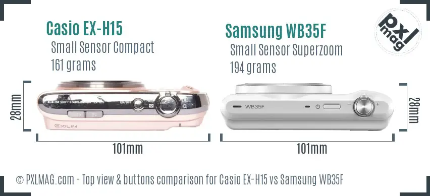 Casio EX-H15 vs Samsung WB35F top view buttons comparison