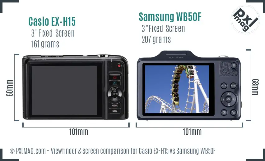 Casio EX-H15 vs Samsung WB50F Screen and Viewfinder comparison