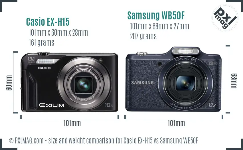 Casio EX-H15 vs Samsung WB50F size comparison
