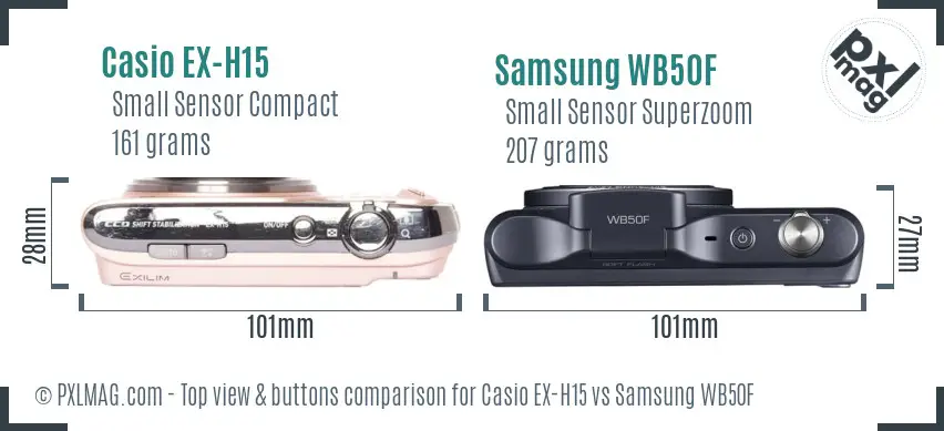 Casio EX-H15 vs Samsung WB50F top view buttons comparison