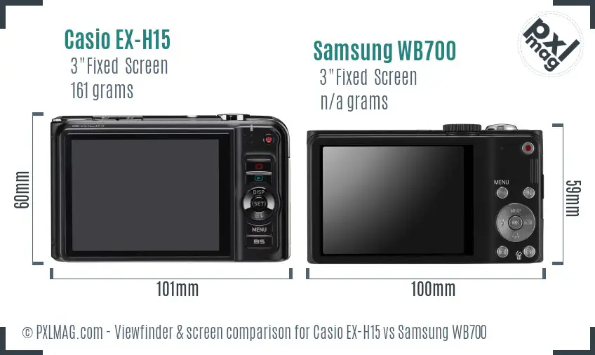 Casio EX-H15 vs Samsung WB700 Screen and Viewfinder comparison