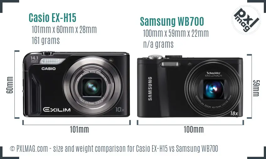 Casio EX-H15 vs Samsung WB700 size comparison