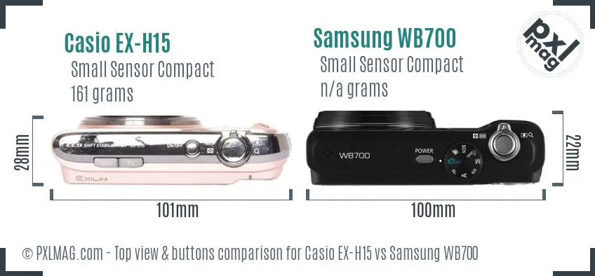 Casio EX-H15 vs Samsung WB700 top view buttons comparison