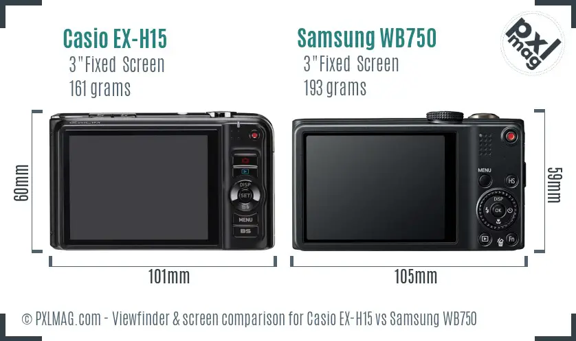 Casio EX-H15 vs Samsung WB750 Screen and Viewfinder comparison