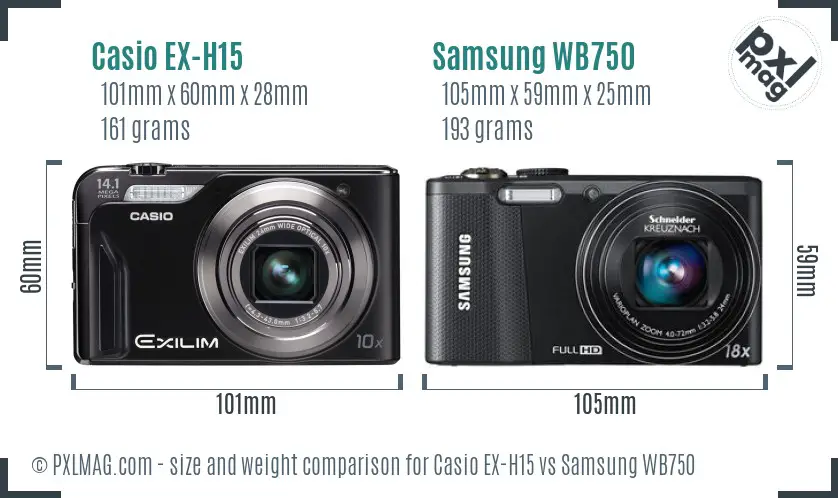Casio EX-H15 vs Samsung WB750 size comparison