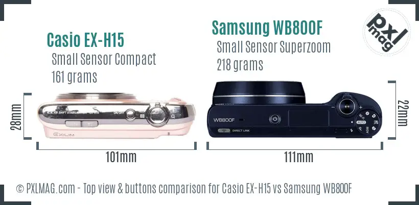 Casio EX-H15 vs Samsung WB800F top view buttons comparison