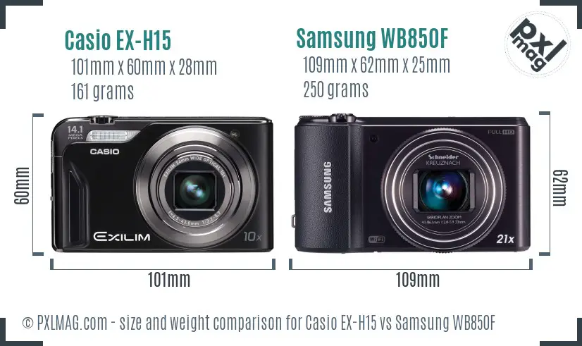 Casio EX-H15 vs Samsung WB850F size comparison