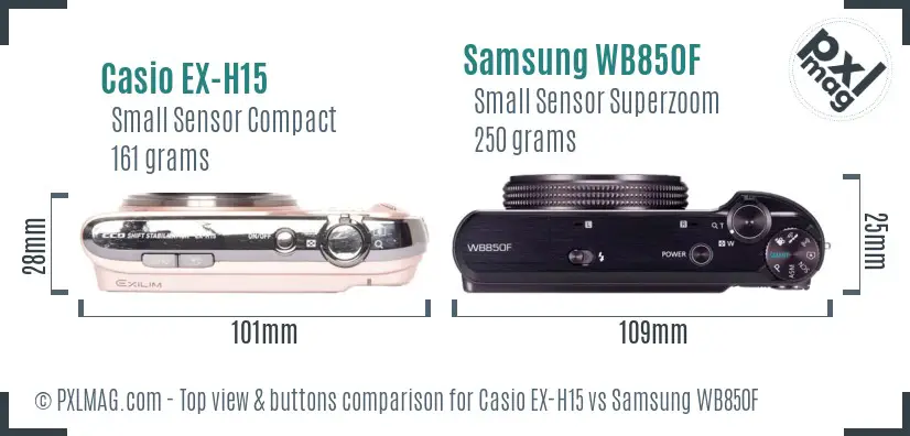 Casio EX-H15 vs Samsung WB850F top view buttons comparison