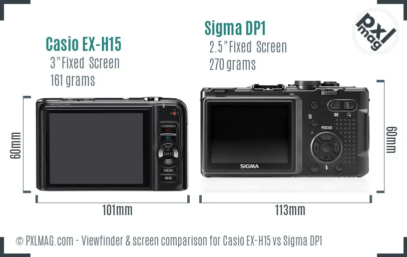 Casio EX-H15 vs Sigma DP1 Screen and Viewfinder comparison Casio EX-H15 vs Sigma DP1 Screen and Viewfinder comparison