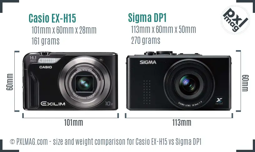 Casio EX-H15 vs Sigma DP1 size comparison Casio EX-H15 vs Sigma DP1 size comparison