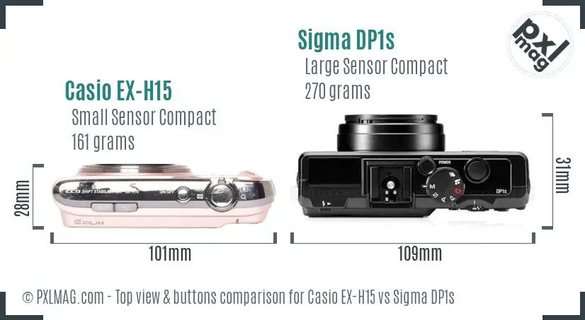 Casio EX-H15 vs Sigma DP1s top view buttons comparison