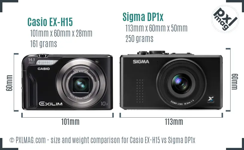 Casio EX-H15 vs Sigma DP1x size comparison