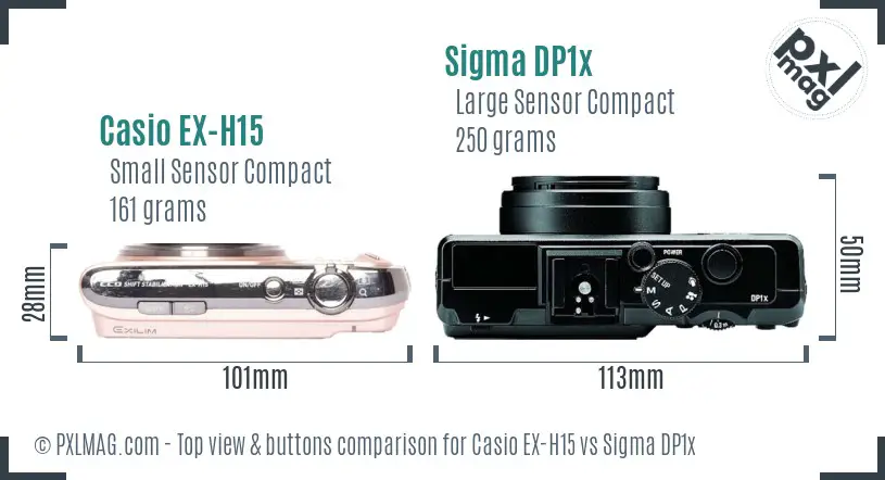 Casio EX-H15 vs Sigma DP1x top view buttons comparison