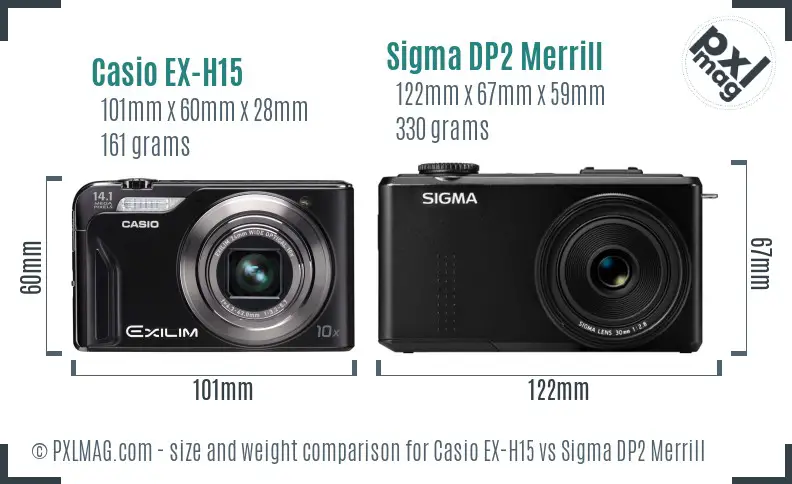 Casio EX-H15 vs Sigma DP2 Merrill size comparison