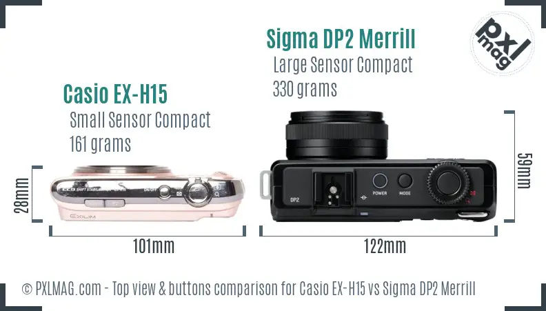 Casio EX-H15 vs Sigma DP2 Merrill top view buttons comparison