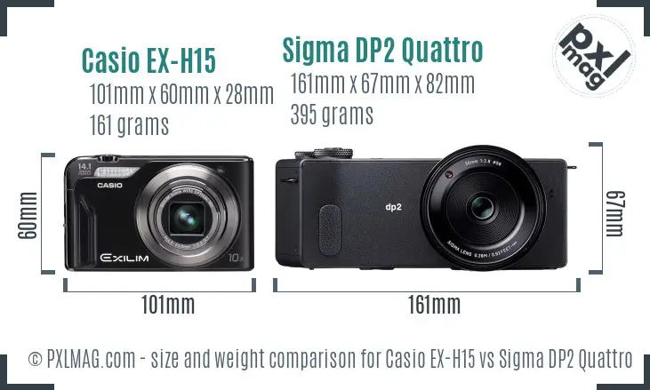 Casio EX-H15 vs Sigma DP2 Quattro size comparison
