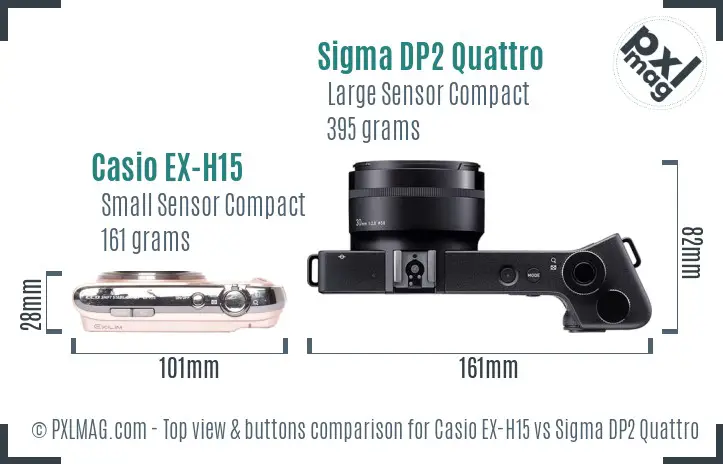 Casio EX-H15 vs Sigma DP2 Quattro top view buttons comparison
